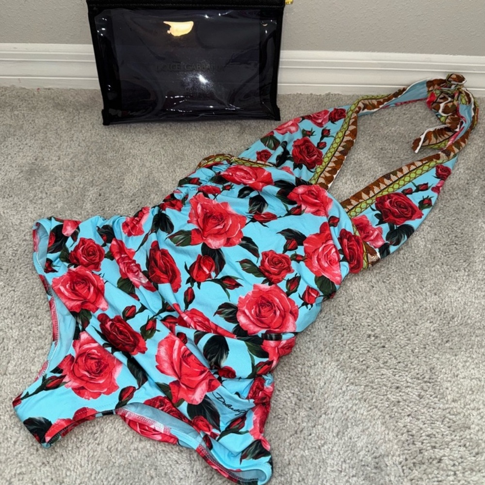 Dolce & Gabbana Red Rose One Piece Swimsuit NWT LARGE